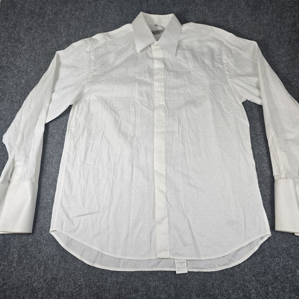 Brandolini Mens Shirt White 44 17.5 Striped Long Sleeve‎ Cotton XL